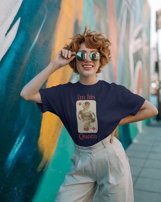 Vintage Queen of Diamonds Couple T-Shirt – Aesthetic Retro Oversized Tee for Women